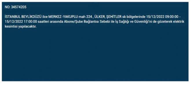 BEDAŞ saat vererek açıkladı Elektrik kesintisi hangi ilçelerde olacak