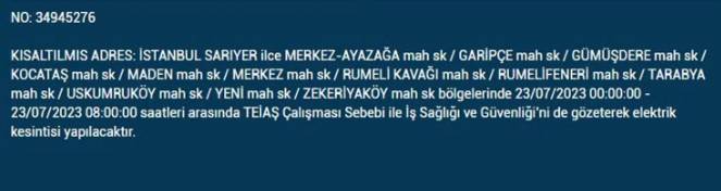 İstanbul'da elektrik kesintisi olacak ilçeler açıklandı. Saatler sürecek 7