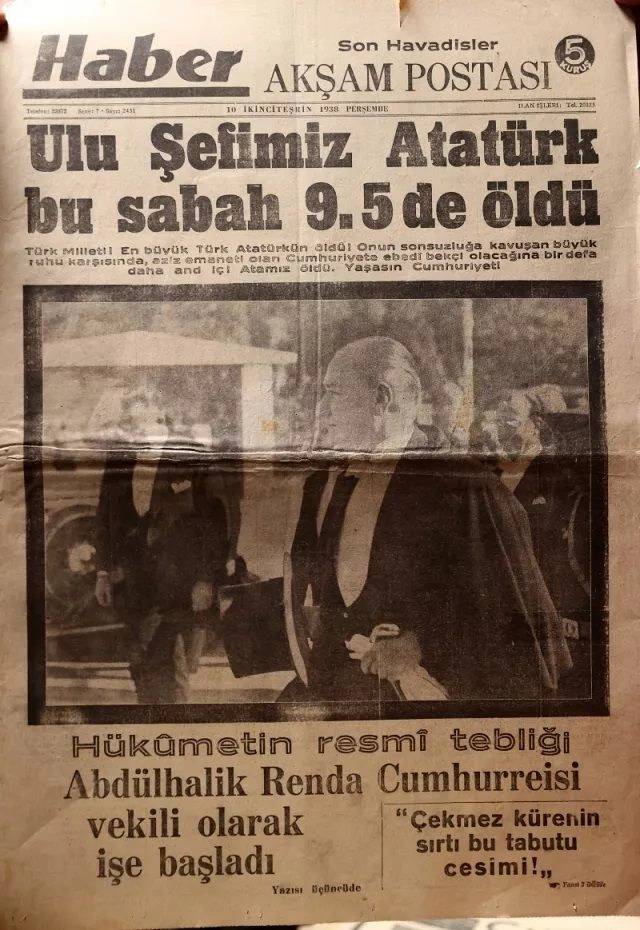 Atatürk'ün ölümü böyle duyuruldu. 10 Kasım 1938'in gazete manşetleri 8