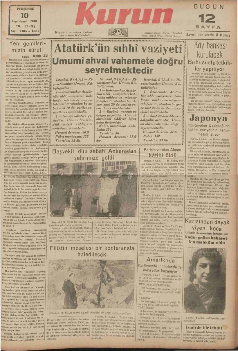 Atatürk'ün ölümü böyle duyuruldu. 10 Kasım 1938'in gazete manşetleri 14
