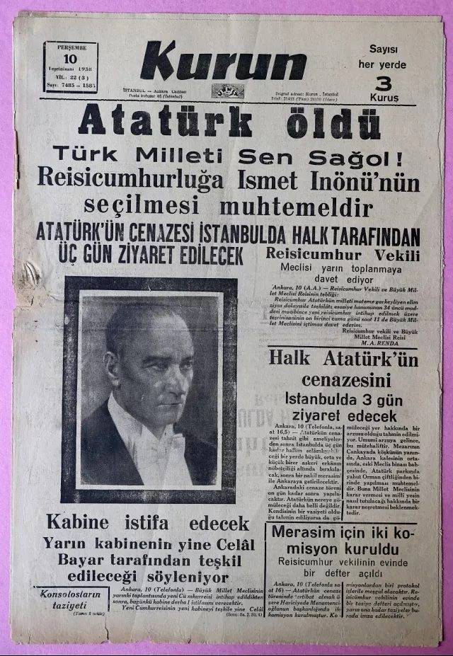 Atatürk'ün ölümü böyle duyuruldu. 10 Kasım 1938'in gazete manşetleri 15