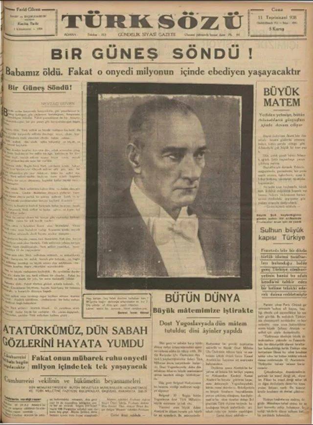 Atatürk'ün ölümü böyle duyuruldu. 10 Kasım 1938'in gazete manşetleri 19