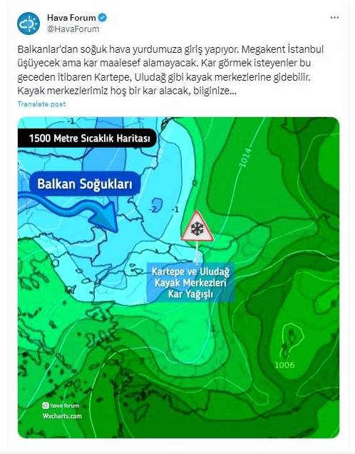 Dondurucu soğuklar Balkanlardan Türkiye'ye son sürat girdi. İstanbul buz tutacak. 11 il için sarı kodlu uyarı 12