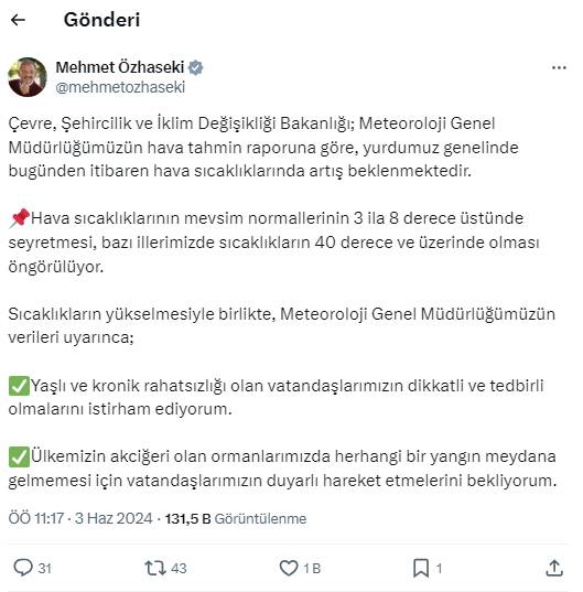 Meteoroloji ve Bakan saat vererek 'dışarı çıkmayın' dedi. 10 derece daha artacak 6