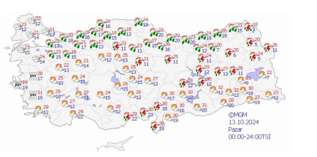 Meteoroloji'den uyarı: 27 ile çok kuvvetli sağanak geliyor! Hava sıcaklıkları düşecek (13 Ekim 2024 hava durumu) 7