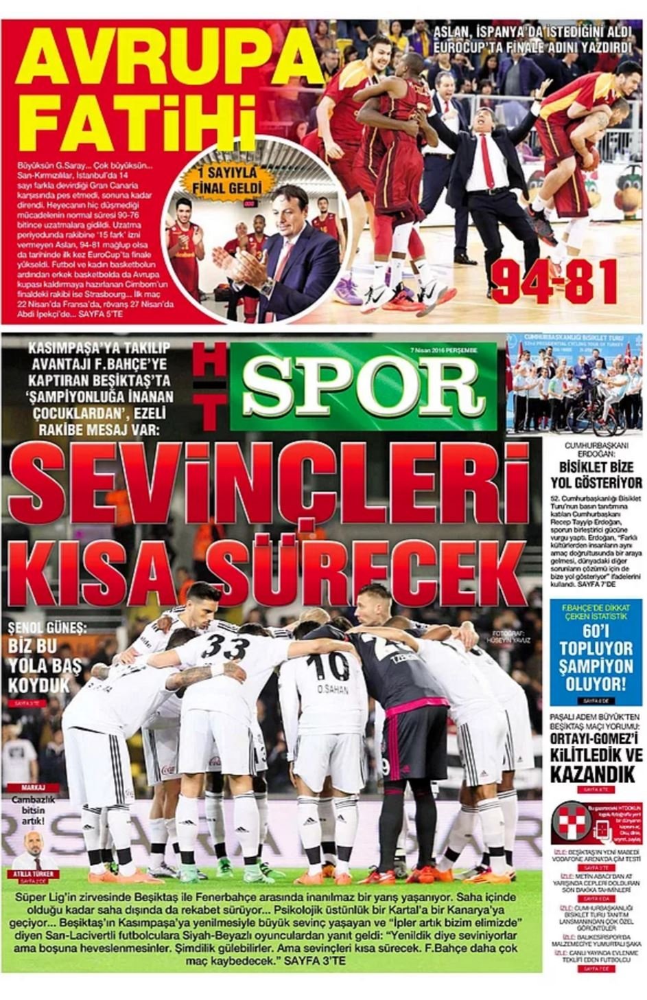 Günün Spor Manşetleri - 07.04. 2016 4