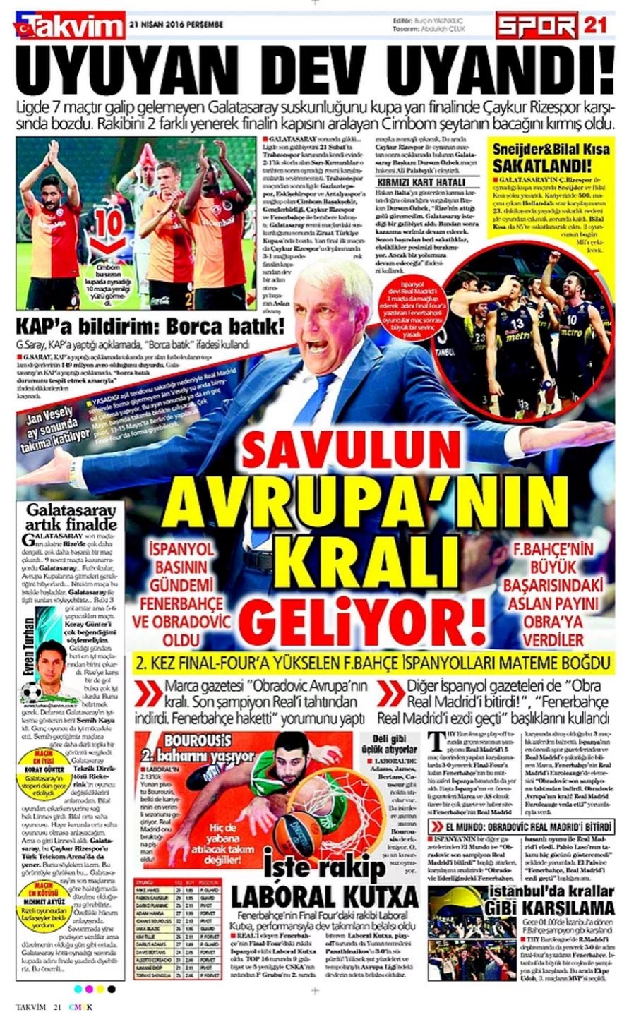 Günün Spor Manşetleri - 21 04 2016 15