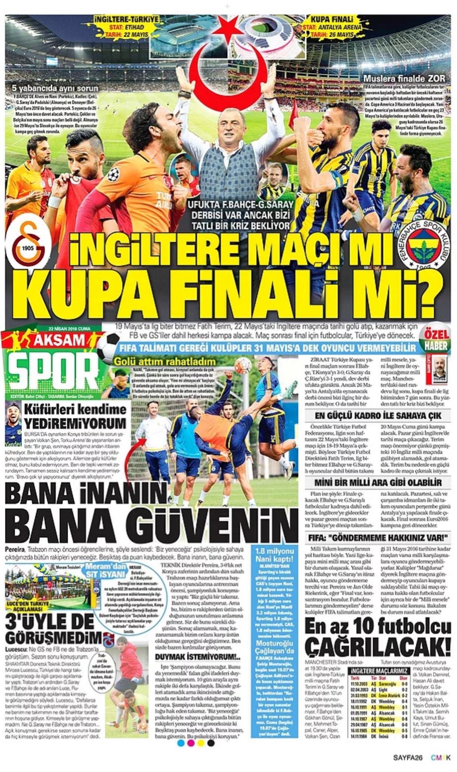 Günün Spor Manşetleri - 22 04 2016 1