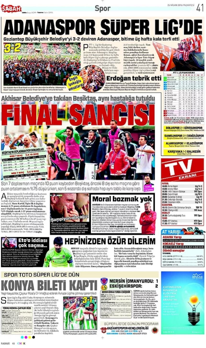 Günün Spor Manşetleri - 25 04 2016 17