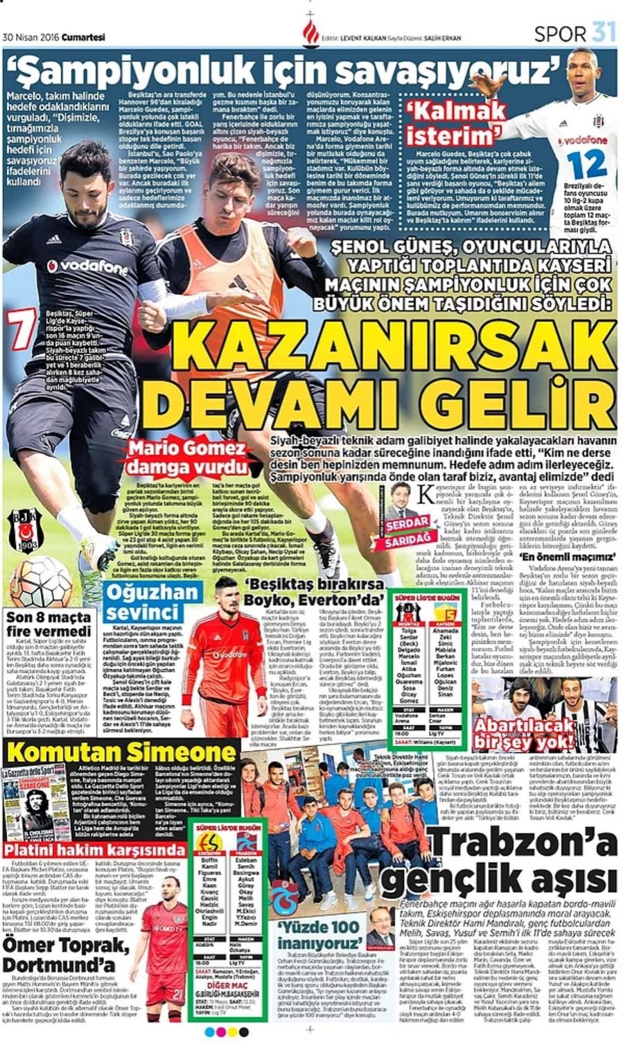 Günün Spor Manşetleri - 30 04 2016 13