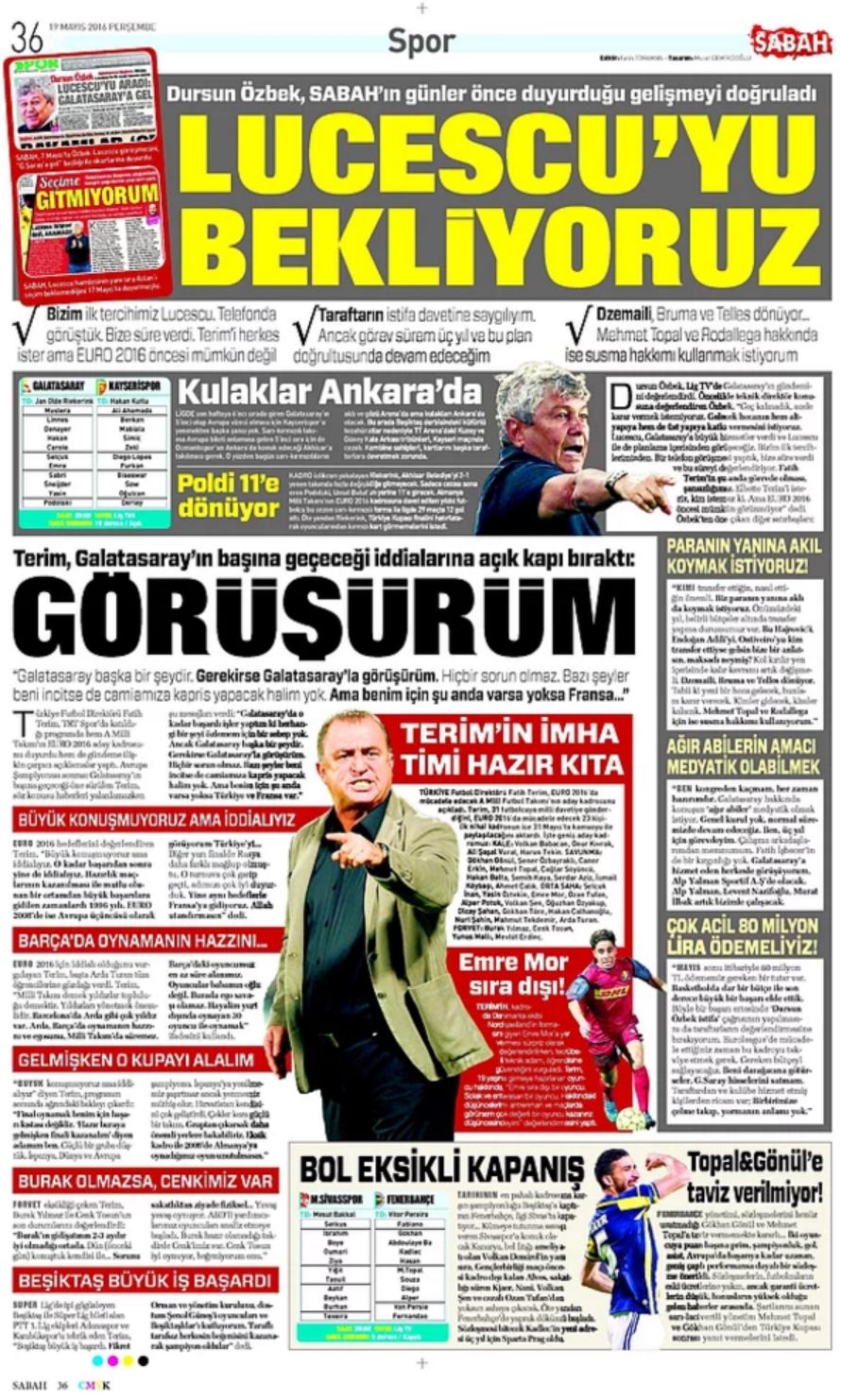 Günün Spor Manşetleri - 19 05 2016 11