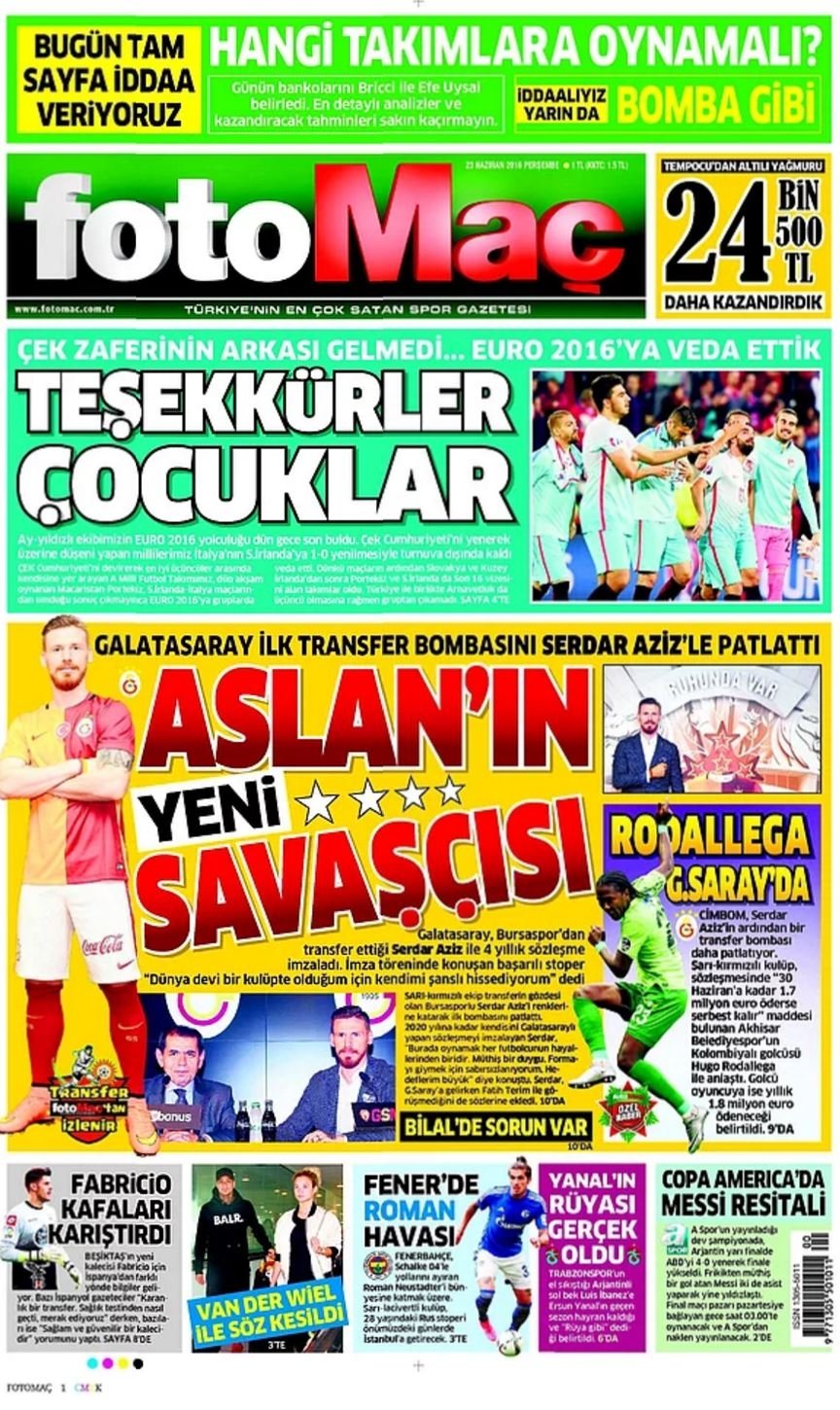 Günün Spor Manşetleri - 23 06 2016 19