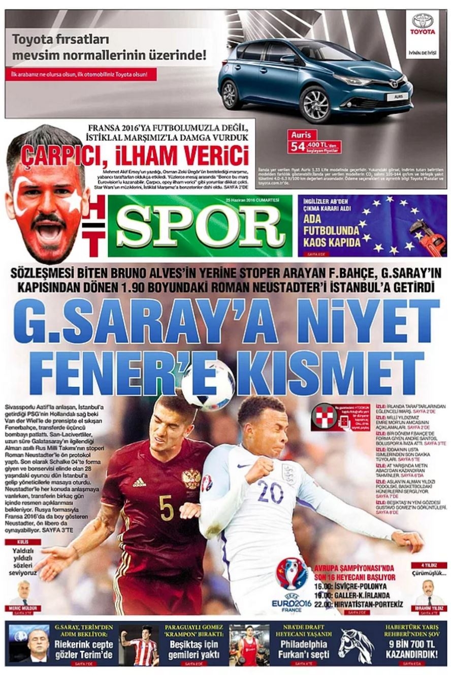 Günün Spor Manşetleri - 25 06 2016 5