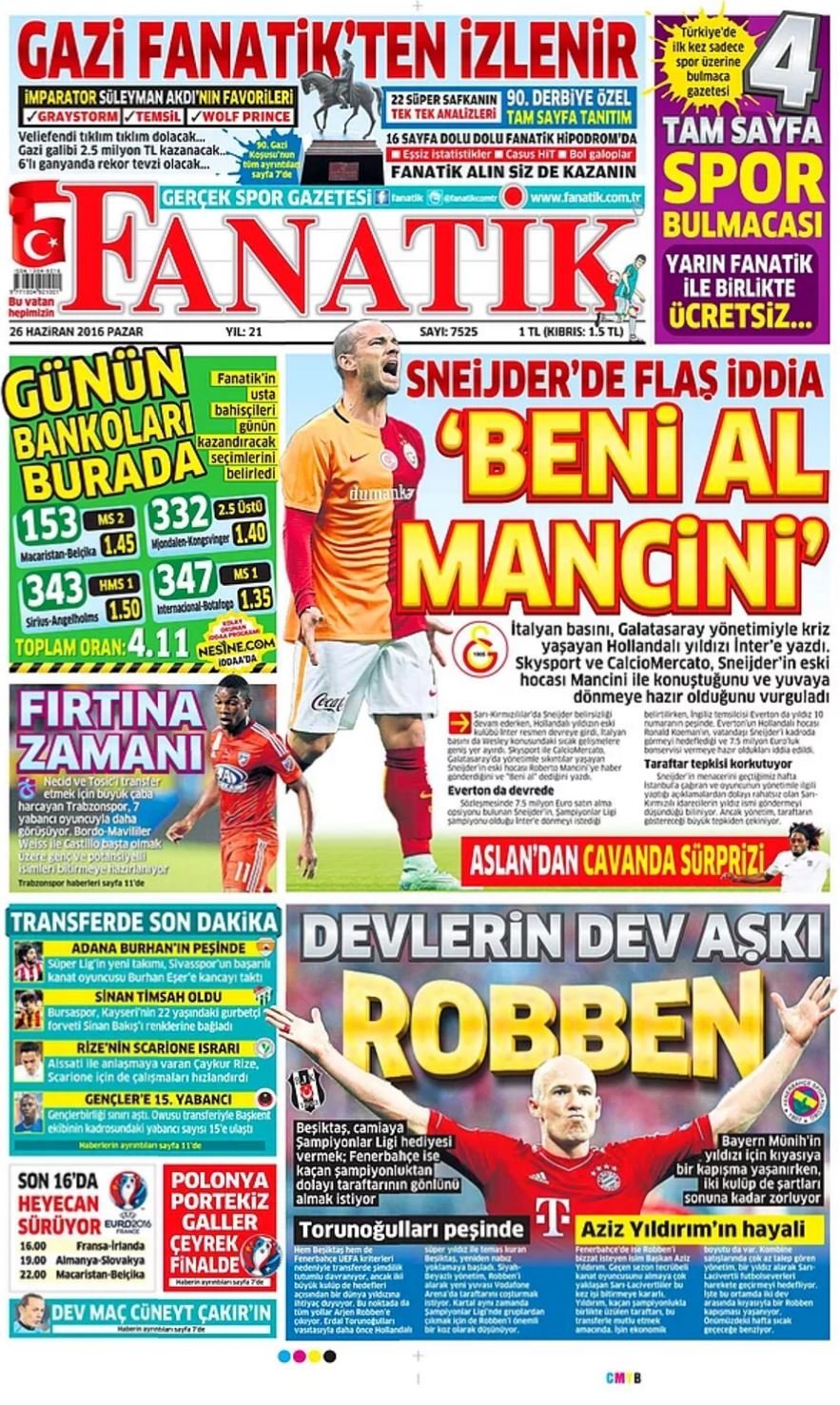 Günün Spor Manşetleri - 26 06 2016 2