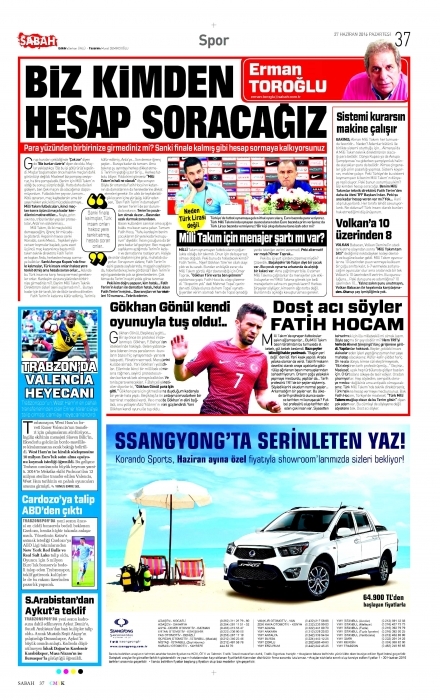 Günün Spor Manşetleri - 27 06 2016 1