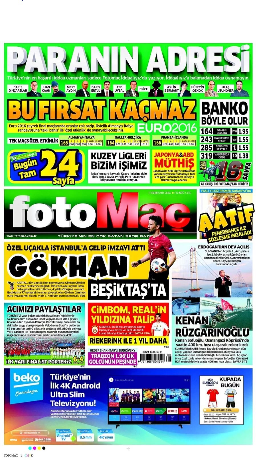 Günün Spor Manşetleri - 01 07 2016 5