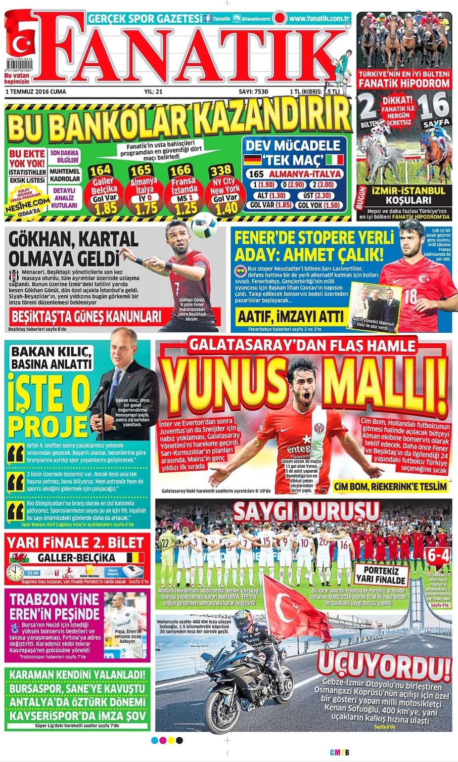 Günün Spor Manşetleri - 01 07 2016 7