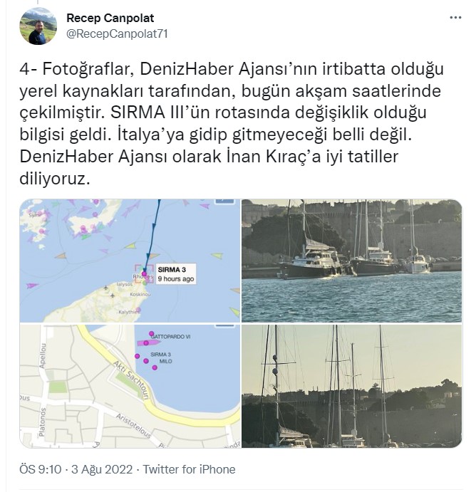 İnan Kıraç 12 günlük erzak aldığı teknesinin güvertesine ilk kez çıktı | Sedat Peker'in sürekli bahsettiği İnan Kıraç Yunan adasında görüntülendi 12