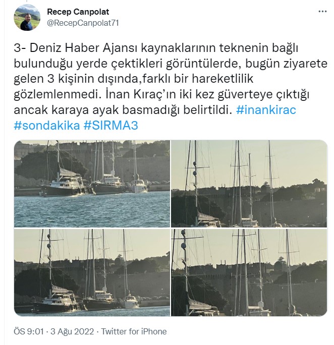 İnan Kıraç 12 günlük erzak aldığı teknesinin güvertesine ilk kez çıktı | Sedat Peker'in sürekli bahsettiği İnan Kıraç Yunan adasında görüntülendi 11