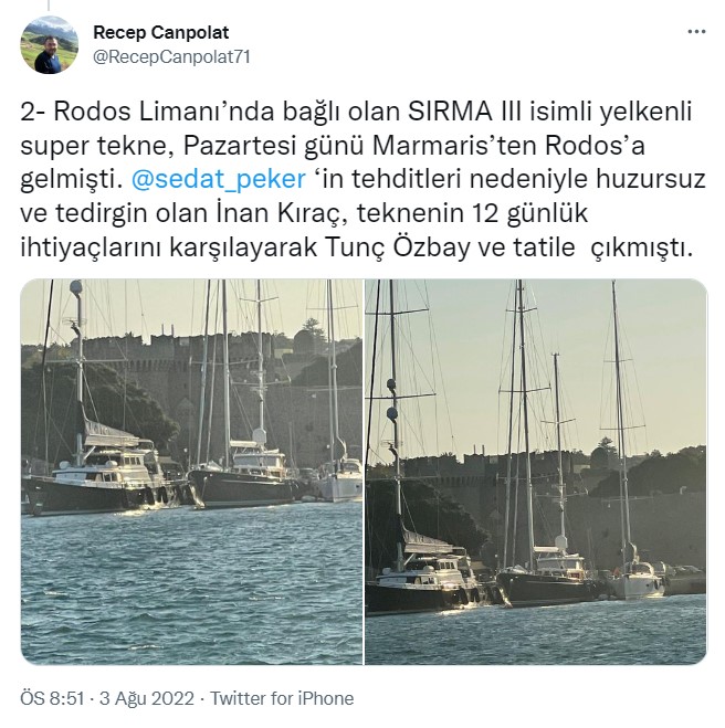 İnan Kıraç 12 günlük erzak aldığı teknesinin güvertesine ilk kez çıktı | Sedat Peker'in sürekli bahsettiği İnan Kıraç Yunan adasında görüntülendi 9