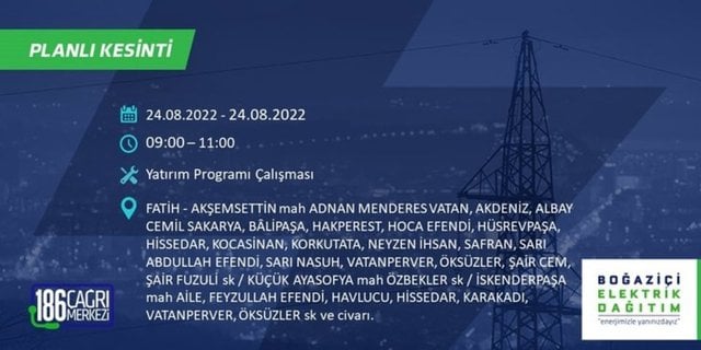 BEDAŞ elektrik kesintisini duyurdu. İstanbul'un yarısı karanlıkta kalacak 20