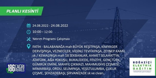 BEDAŞ elektrik kesintisini duyurdu. İstanbul'un yarısı karanlıkta kalacak 23