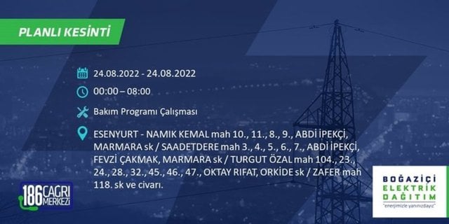 BEDAŞ elektrik kesintisini duyurdu. İstanbul'un yarısı karanlıkta kalacak 16