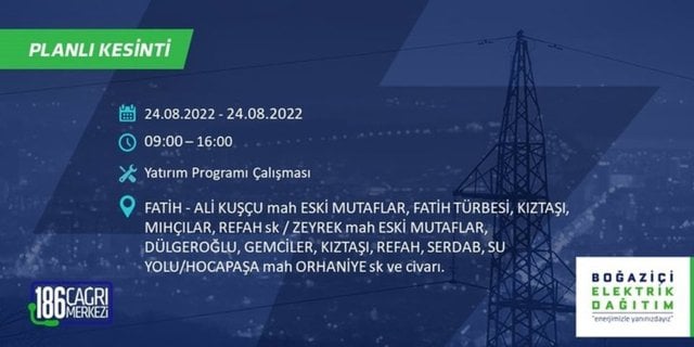 BEDAŞ elektrik kesintisini duyurdu. İstanbul'un yarısı karanlıkta kalacak 18