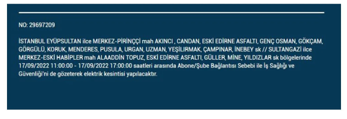 BEDAŞ açıkladı. İstanbul'da 17 Eylül Cumartesi elektrik kesintisi olacak ilçeler 29