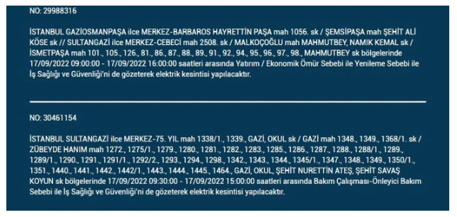 BEDAŞ açıkladı. İstanbul'da 17 Eylül Cumartesi elektrik kesintisi olacak ilçeler 28