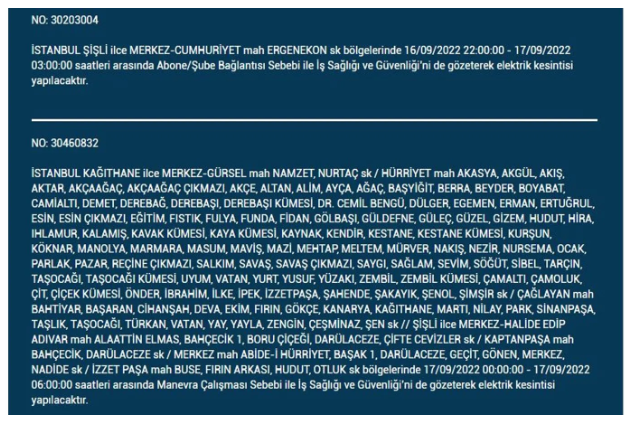 BEDAŞ açıkladı. İstanbul'da 17 Eylül Cumartesi elektrik kesintisi olacak ilçeler 26