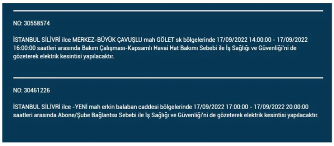 BEDAŞ açıkladı. İstanbul'da 17 Eylül Cumartesi elektrik kesintisi olacak ilçeler 25