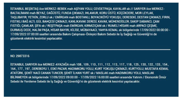 BEDAŞ açıkladı. İstanbul'da 17 Eylül Cumartesi elektrik kesintisi olacak ilçeler 23