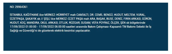 BEDAŞ açıkladı. İstanbul'da 17 Eylül Cumartesi elektrik kesintisi olacak ilçeler 22