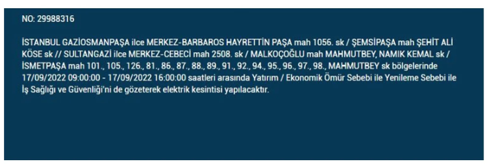 BEDAŞ açıkladı. İstanbul'da 17 Eylül Cumartesi elektrik kesintisi olacak ilçeler 20