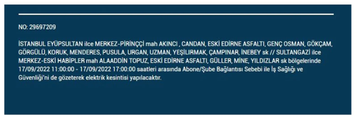 BEDAŞ açıkladı. İstanbul'da 17 Eylül Cumartesi elektrik kesintisi olacak ilçeler 19