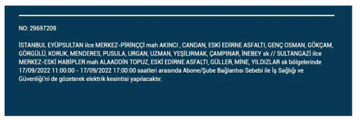 BEDAŞ açıkladı. İstanbul'da 17 Eylül Cumartesi elektrik kesintisi olacak ilçeler 18