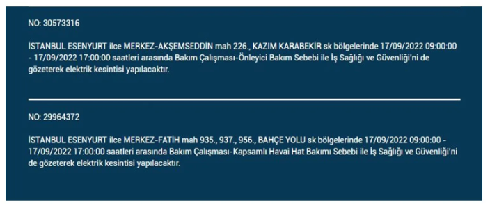 BEDAŞ açıkladı. İstanbul'da 17 Eylül Cumartesi elektrik kesintisi olacak ilçeler 16