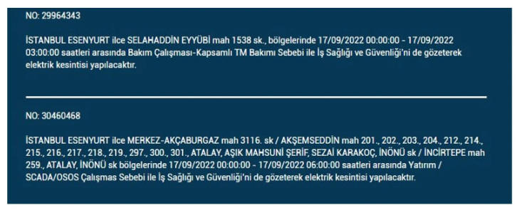 BEDAŞ açıkladı. İstanbul'da 17 Eylül Cumartesi elektrik kesintisi olacak ilçeler 14