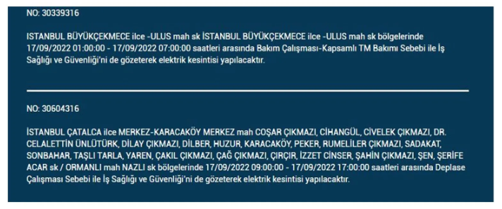 BEDAŞ açıkladı. İstanbul'da 17 Eylül Cumartesi elektrik kesintisi olacak ilçeler 12