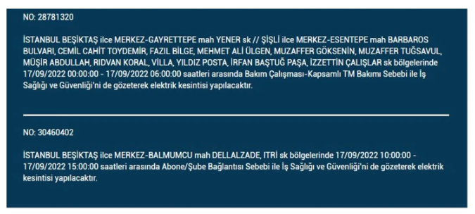 BEDAŞ açıkladı. İstanbul'da 17 Eylül Cumartesi elektrik kesintisi olacak ilçeler 11