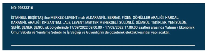 BEDAŞ açıkladı. İstanbul'da 17 Eylül Cumartesi elektrik kesintisi olacak ilçeler 10