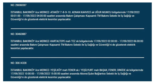 BEDAŞ açıkladı. İstanbul'da 17 Eylül Cumartesi elektrik kesintisi olacak ilçeler 8