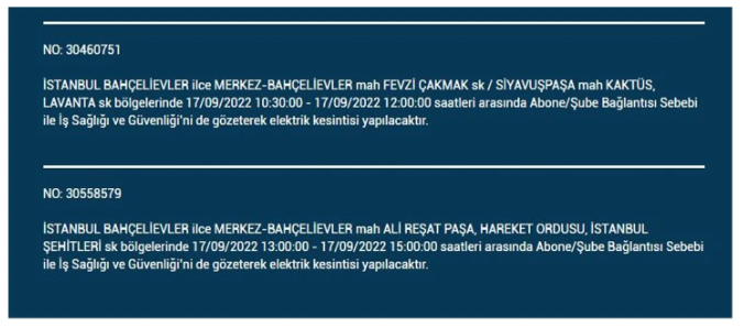 BEDAŞ açıkladı. İstanbul'da 17 Eylül Cumartesi elektrik kesintisi olacak ilçeler 7