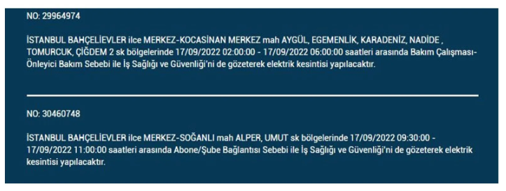 BEDAŞ açıkladı. İstanbul'da 17 Eylül Cumartesi elektrik kesintisi olacak ilçeler 6