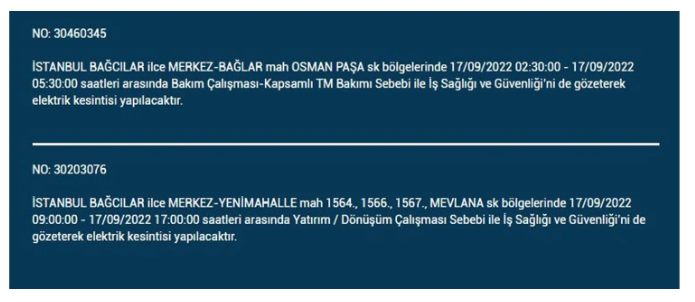 BEDAŞ açıkladı. İstanbul'da 17 Eylül Cumartesi elektrik kesintisi olacak ilçeler 5