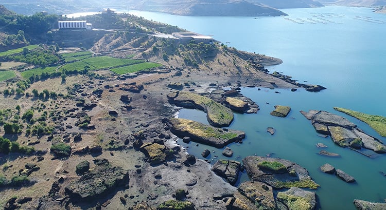 Çat Barajı'ndaki yüzen adalar karaya oturdu 4