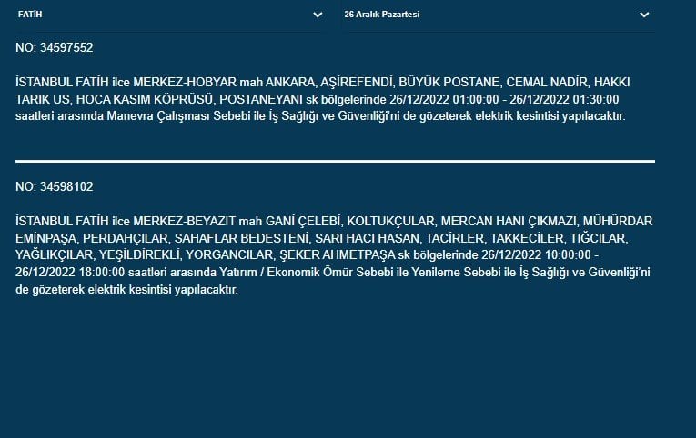 İstanbul'da elektrik kesintisi. 22 ilçede birden 11