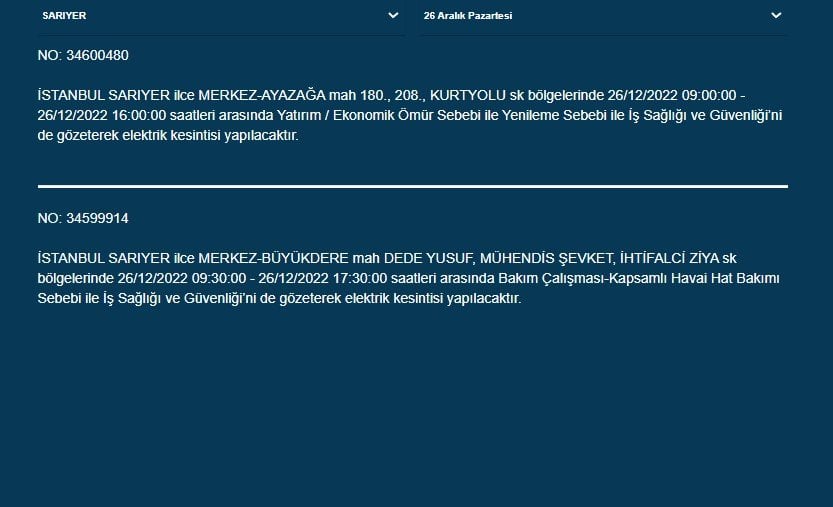 İstanbul'da elektrik kesintisi. 22 ilçede birden 7