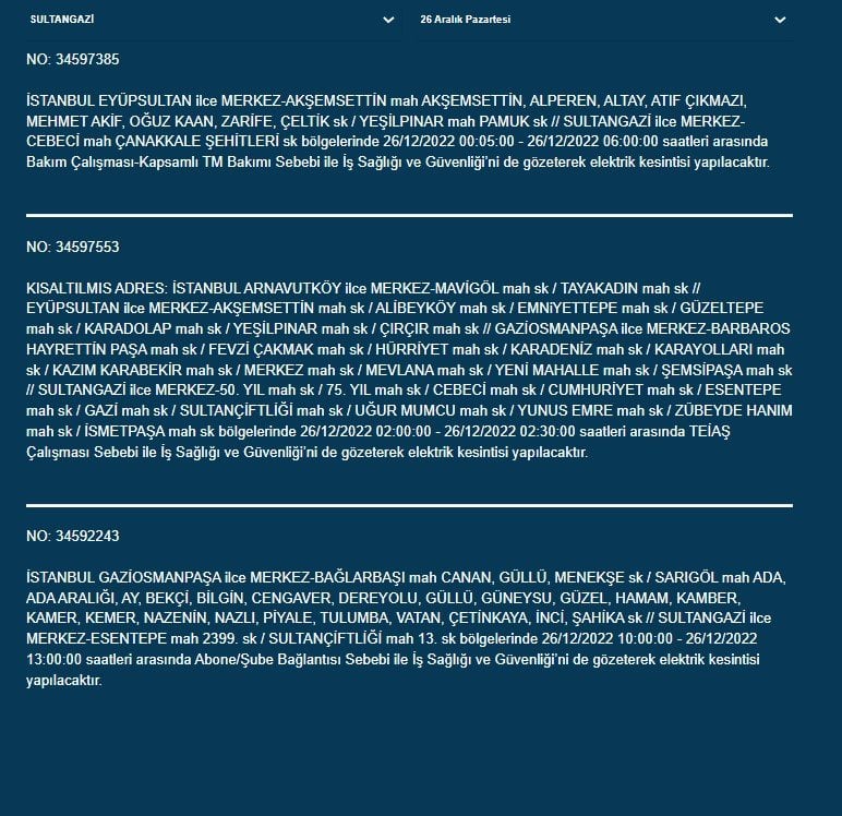 İstanbul'da elektrik kesintisi. 22 ilçede birden 4
